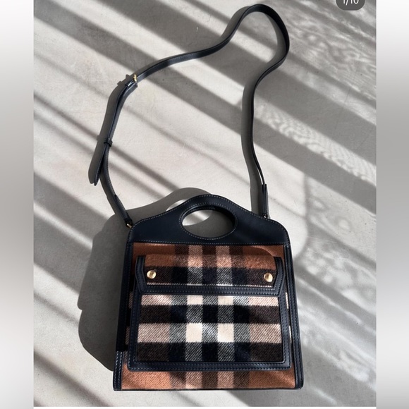 SOLD!! NWT BURBERRY MINI CASHMERE CHECK POCKET TOP HANDLE - Picture 1 of 9